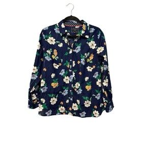 Talbots Charming Blooms Floral Blouse Size L Petite Blue